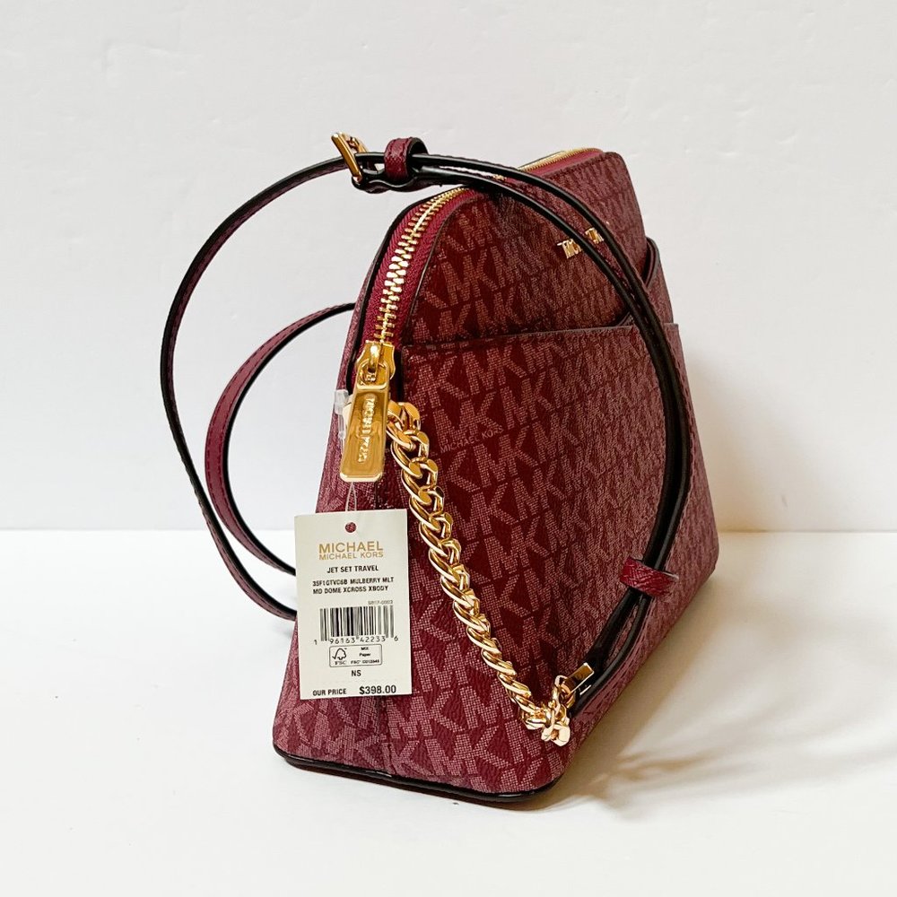 Michael Kors Jet Set Travel Dome Shoulder Crossbody Bag MK Mulberry - Picture 11 of 11